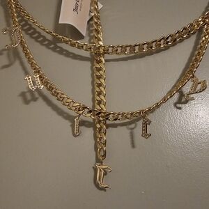 👑Juicy Couture Gold Tone Chain Link Belt Frontal Juicy Charm Drop Size L/XL NWT